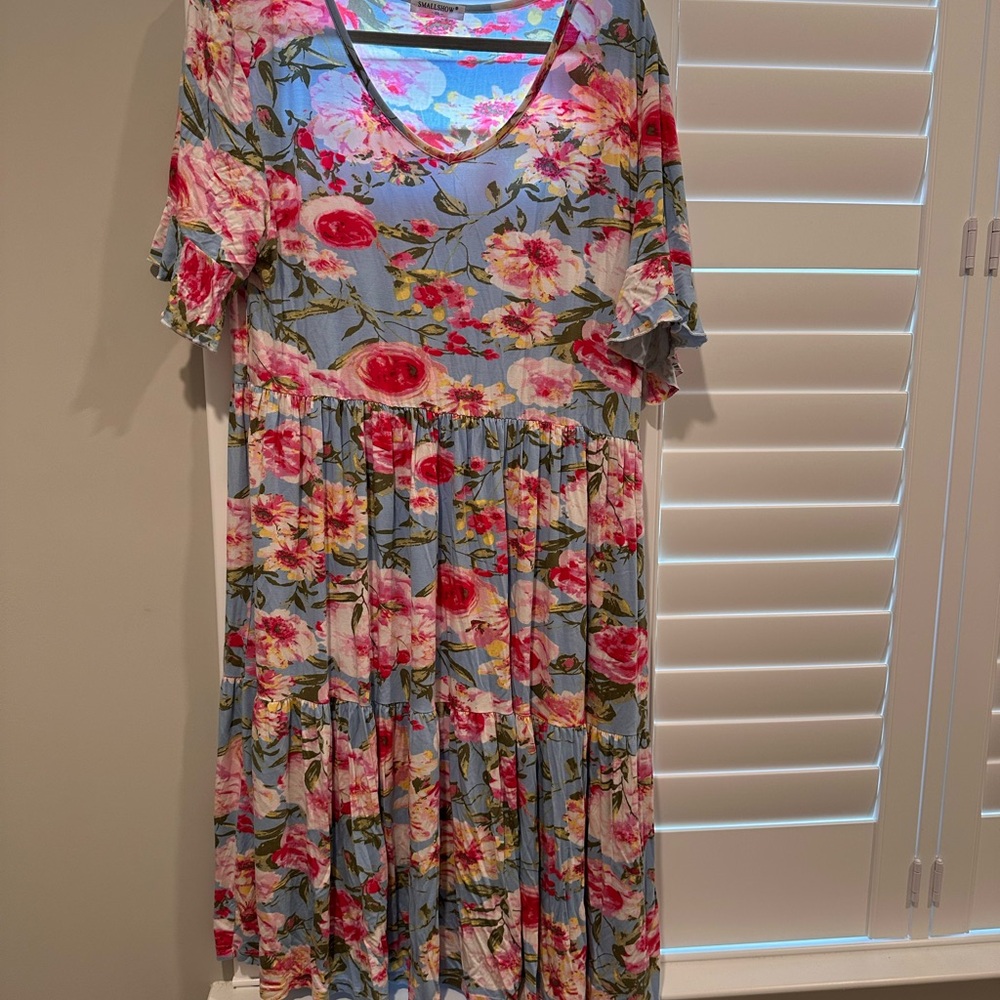 Pink and Blue Flutter Sleeve Dress